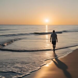 A man enjoy sunset at the beach in west wumbawa