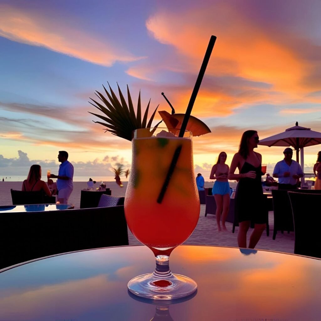 Suasana sunset cocktail di beach club hotel baru dekat tambang batu hijau- pharadis hotel
